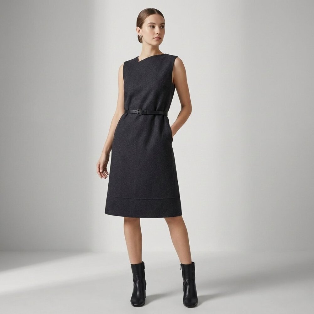 Lanvin  Paris Wool Womens 40 Sleeveless Grey Sheath Dress